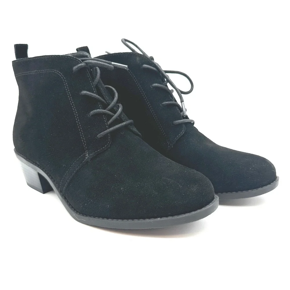 Vionic Andi Black Suede Lace Up‎ Ankle Booties Women's Size 7.5